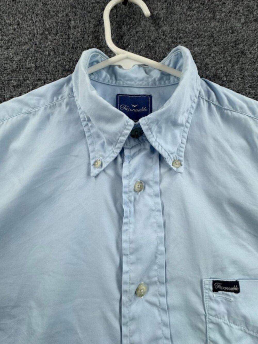 Faconnable Button-Down Blue Logo Medium Cotton Pocket Shirt Mens Long Sleeve